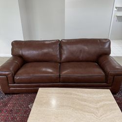 Brown Real Leather 3 Seater Sofa Couch 