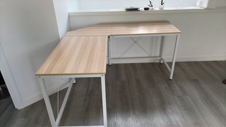 L-Shaped Corner Desk – Light Wood & White Frame Home Office Desk