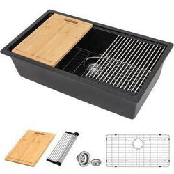 New Lordear 30 Black Undermount Kitchen Sink Granite Composite 30X19 Under Moun Workstation Sink