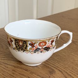 Antique Melba Bone China England Teacup Orange Black Floral Gold Trim Scalloped