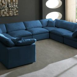 Plush Velvet / Wood / Foam / Down Navy Standard Cloud Modular Sectional

