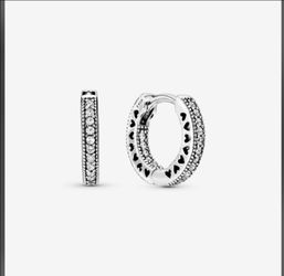 Authentic Hearts of PANDORA CZ Huggie Hoop Earrings Style 296317CZ ~ NEW IN PKG