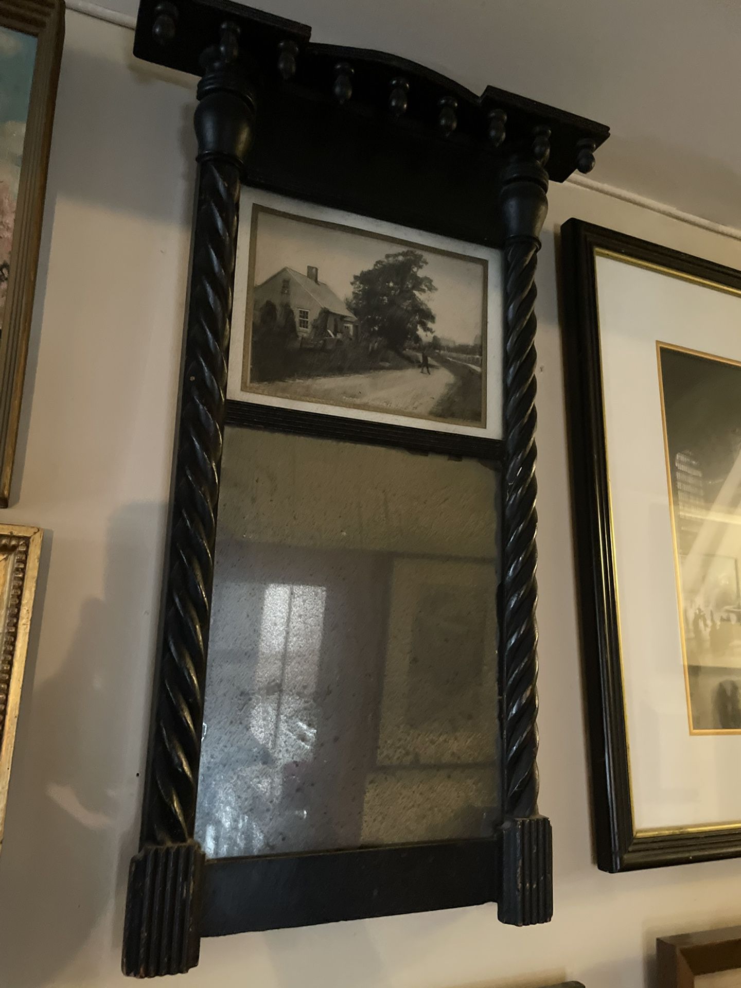 Antique Framed Print And Mirror 