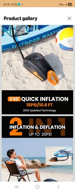 OutdoorMaster Shark 3 Paddle Board Pump Electric 74Wh- 3'50" Fast Inflation
74Wh Rechargeable SUP Air Pump, One Charge for 4 SUPs,12V/15.8V DC Input, 
