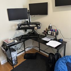 L Desk With standing Desk Topper
