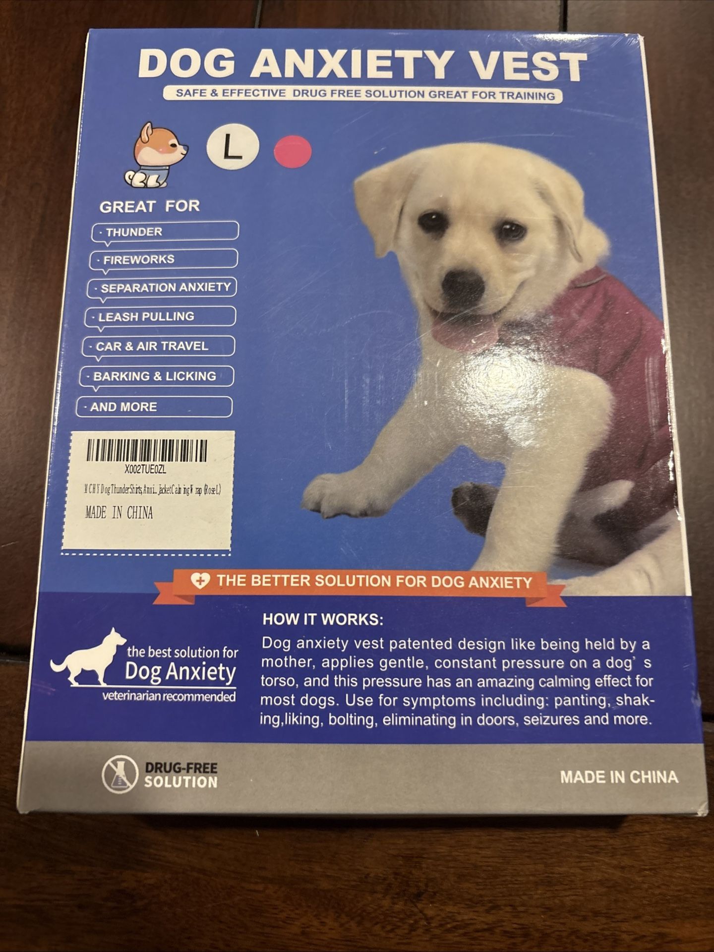 Dog Anxiety Vest Size L PINK