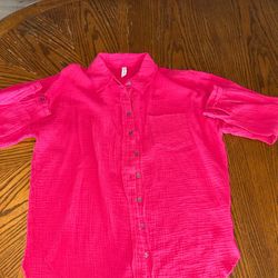 Versatile Zenana  Outfitters Pink Long Sleeve women’s button down shirt 100% Cotton Size S 