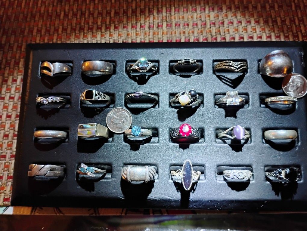 24 Rings Collection Signed 925 Sterling All Real Silver Rings