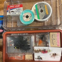Fly Fishing Hooks And Tacklebox Comes With Fly Holder And Scissors
