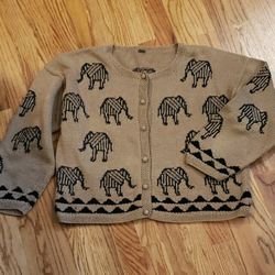 Tan Elephant Pattern Cardigan - Size: Like M/L