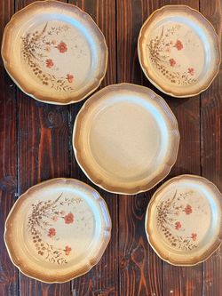 Rare-Mikasa Vintage Japanese Stoneware 4dinner plates and a serving plate
