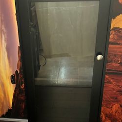 Dark Wood Cabinet with Shelf and Glass Door