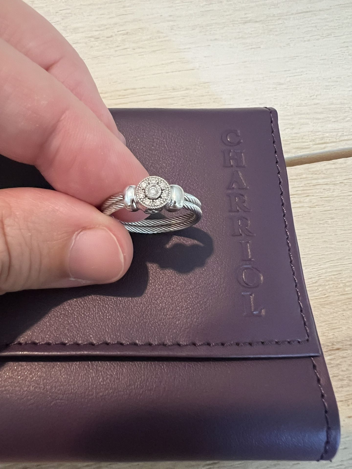 CHARRIOL Diamonds Round Cut 18k White Gold Cable Ring — Size 7