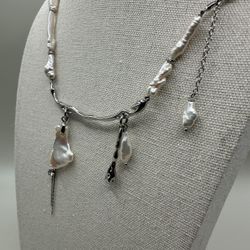 Baroque Pearl Choker – Biwa & Keshi with Crystals and Rhodium-Plated Copper – Bold Handmade Necklace Biwa