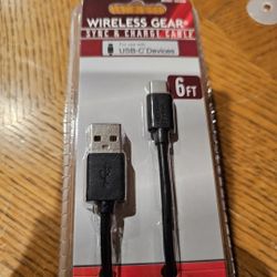 Wireless Gear 6ft sync/charge Black cable for USB-C Devices