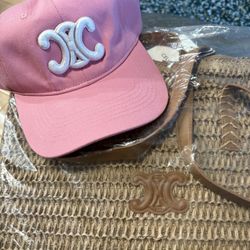Straw Bag With Pink Baseball Cap