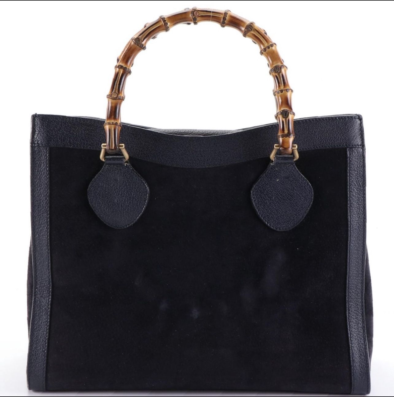 Gucci Bamboo Diana Tote Bag in Black Suede and Cinghiale Leather 