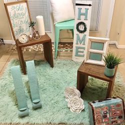 14 Pc Blue Mint Decor Bundle-details listed below -77064 zipcode