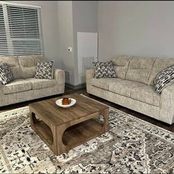 Ashley Lonoke Light Gray Parchment Sofa And Loveseat Living Room Set 