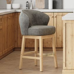 Grey Fabric Upholstered Swivel Barstool Set of 2