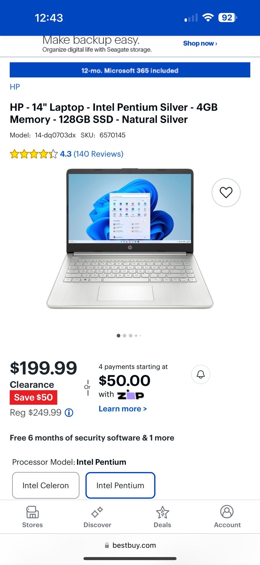 HP Intel Celeron 14” Laptop