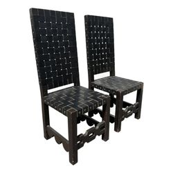 NY: Pair of Late 19th Century Renaissance Revival Black Leather Chairs