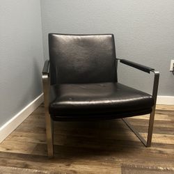 Mid Century Vintage Real Leather And Heavy Metal Chair