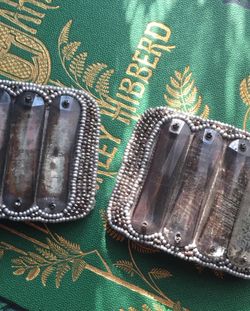  Exquisite Antique French Shoe Buckles Faceted Mirror Glass And Marcasite
