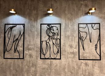3-Piece Modern Black Metal Woman Wall Art Set – 20” x 12