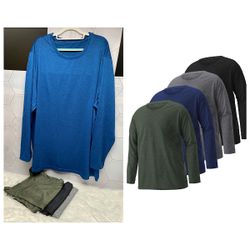 Mens Big and Tall Long Sleeve Shirts Dry-Fit T Shirts Moisture Wicking T-Shirt