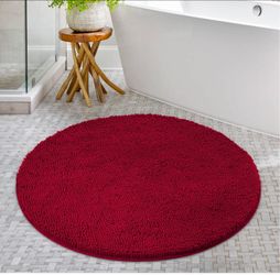 Round Bathroom Rug, Luxury Chenille Shaggy Extra Soft & Absorbent Non Slip Machine Washable 3ft