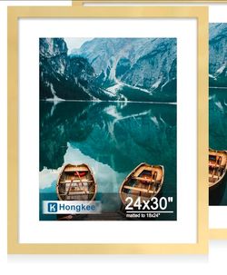 24x30 Frame Gold, Modern 30x24 Picture Poster Frame, Horizontal Vertical Hanging, Ornate 24 by 30 Gallery Family Concert Portrait Photo Frame Annivers
