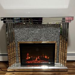 TV Stand Electric Fireplace Console Table Glam All Mirrored✨New