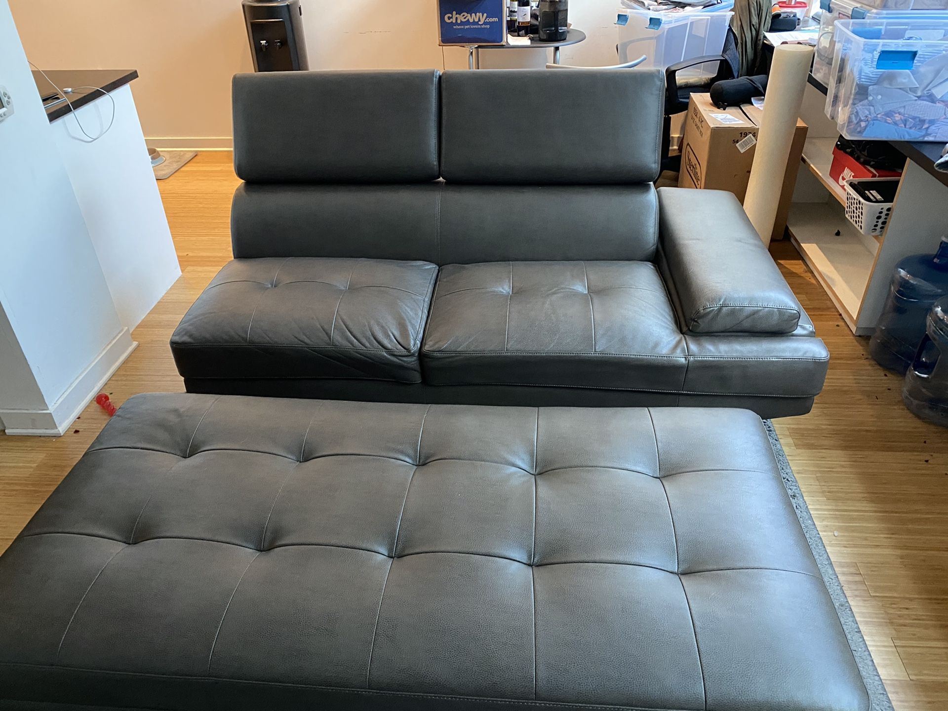 Small Leather Couch & Ottoman, Great Condition