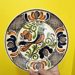 vintage Korond earthenware folk art ceramic handpainted wall hanging plate. 