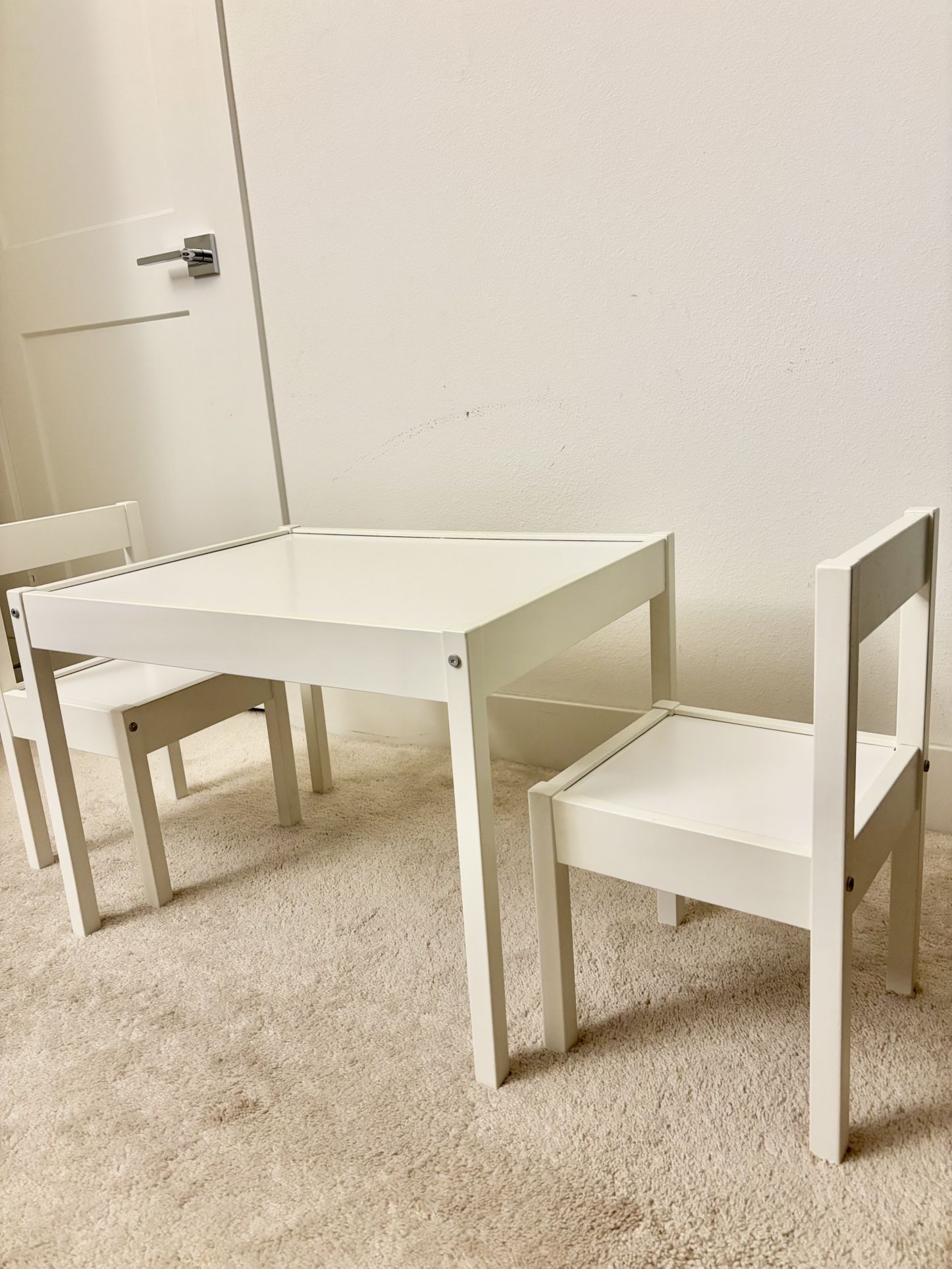 Wooden Kids Table & Chairs Set- White, 25"x19"x18", Durable Play Furniture for Arts, Crafts & Tea Parties