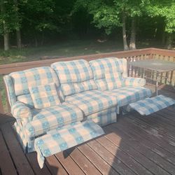 Blue And Tan Recliner Couch 