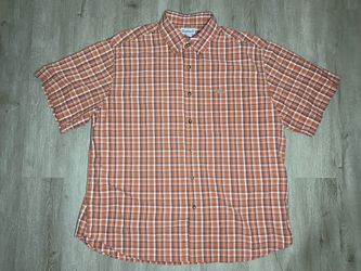 Carhartt Button Down Shirt Mens 2XL Orange Plaid Short Sleeve Cotton Workwear