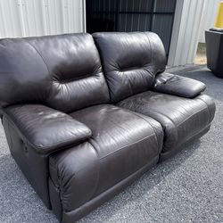 Brown Leather Power Recliner Loveseat