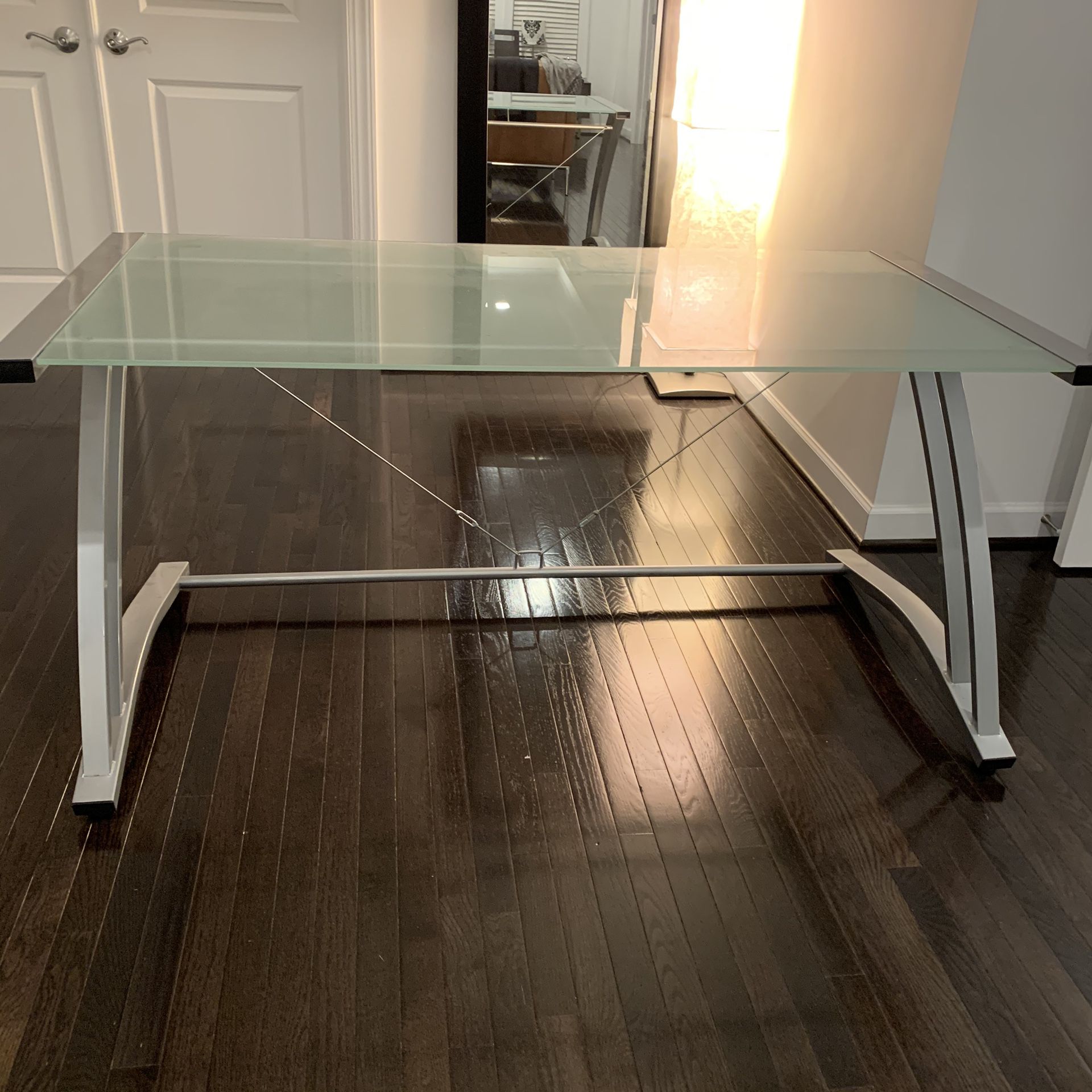 Office table with tempered frosted Glass top.