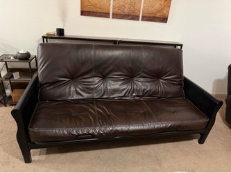 Dark Brown Faux Leather Futon Sofa Couch
