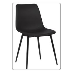 Armen Living Monte Mid Century Modern Dining Accent Chair for Table Kitchen Desk Vanity in Black Faux Leather with Black Metal Legs