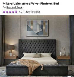 King Size Velvet Platform Bed