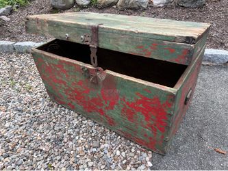 Vintage Wood Trunk - Red and Green - Christmas or Holiday Decor