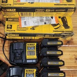 (2) Dewalt 20V 'Max XR' one-handed sawzalls, (5) batteries, (2) chargers.