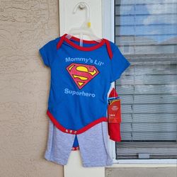 SIZE 3-6 MONTHS THREE-PIECE OUTFIT..."MOMMY'S LIL SUPERHERO"