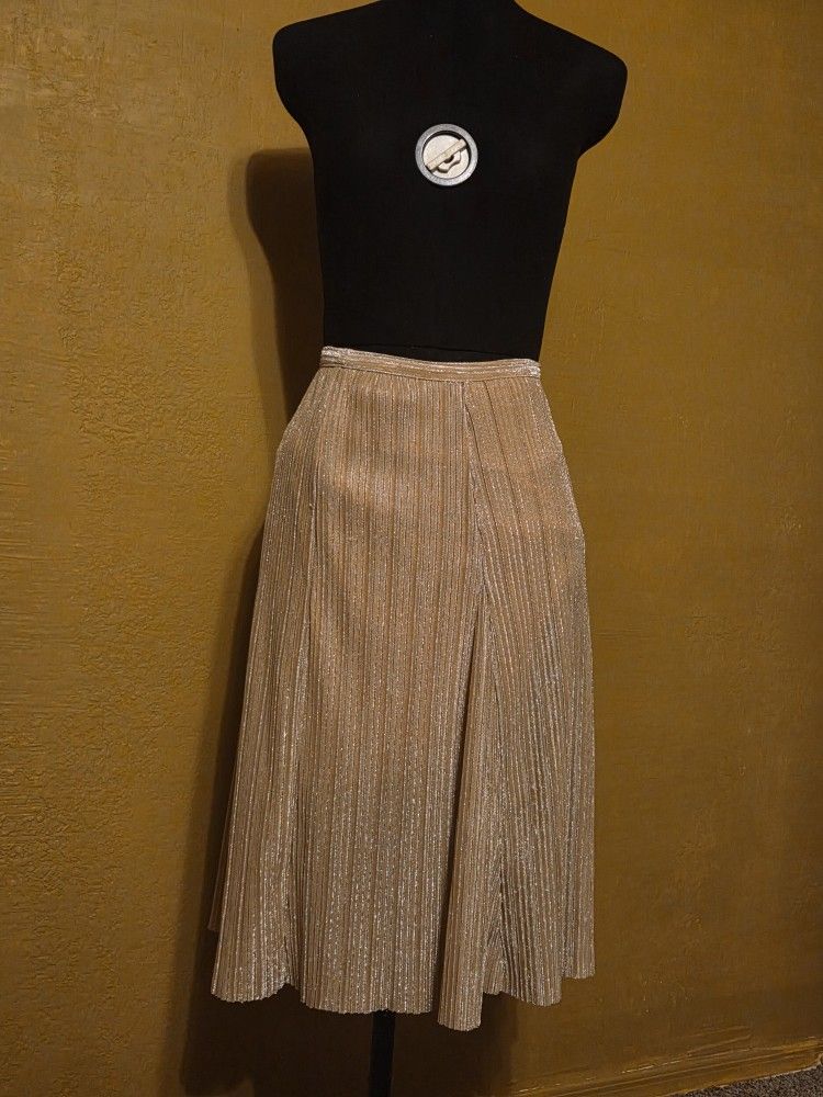 Ambra Rose Gold Metallic Pleated Midi Skirt