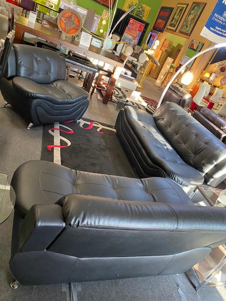 New Black Leather 3pcs Sofa Set 