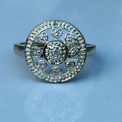 Sterling Silver Circling Hearts With Cubic Zirconia Accents Ring, Size 6 3/4