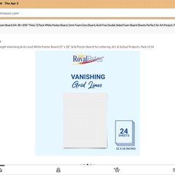 Royal Brites Heavyweight Vanishing Grid Lined White Poster Board 22” x 28”